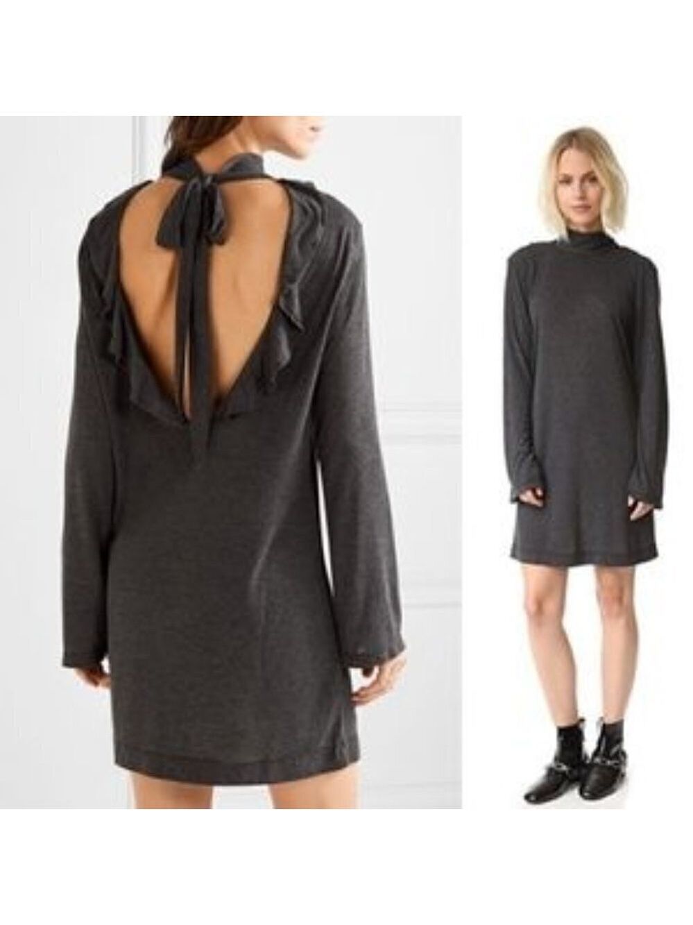 IRO Jeans long sleeve gray jersey dress BNWT sz medium backless ruffle piling